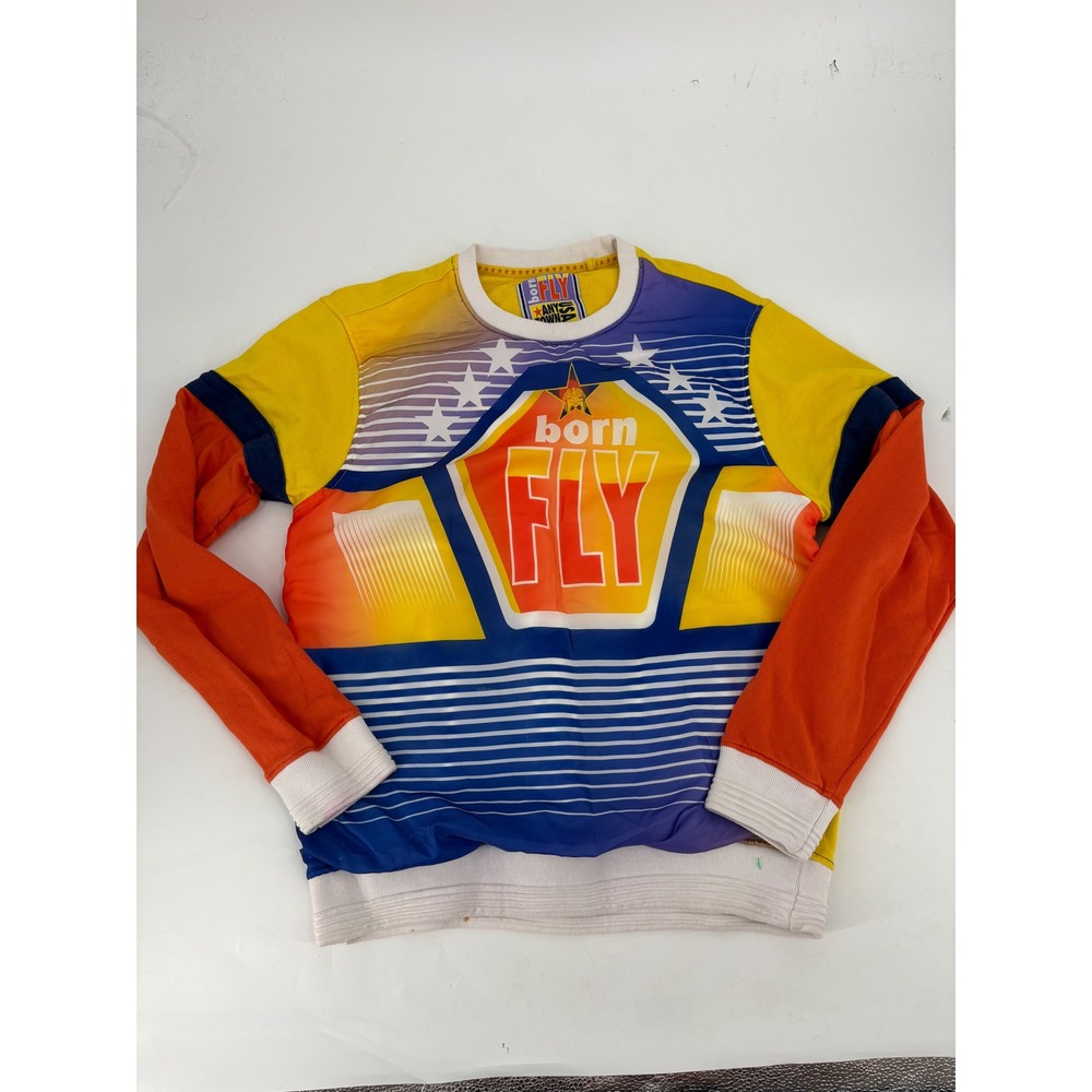 Born Fly Any Town USA Mens Medium Sweatshirt Multi Color Graphic Streetwear Crew